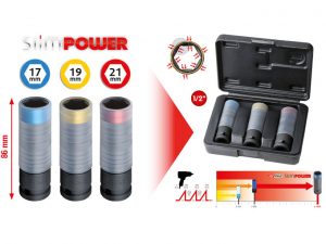 Kstools Slimpower Alumiinivannehylsyt 17, 19, 21 mm 3-osainen sarja 515.0990